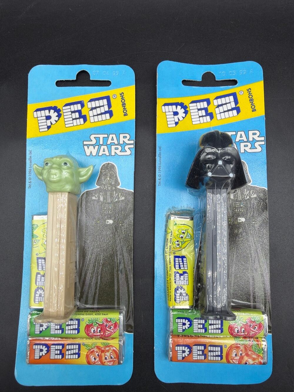 1999 Star Wars PEZ Yoda Slovenia Darth Vader Austria Sealed MOC Lot 2 Card Stain